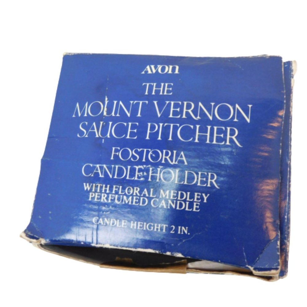 Vintage Avon Mount Vernon Blue Sauce Pitcher, FOSTORIA, Candle, 1977 - Picture 4 of 12